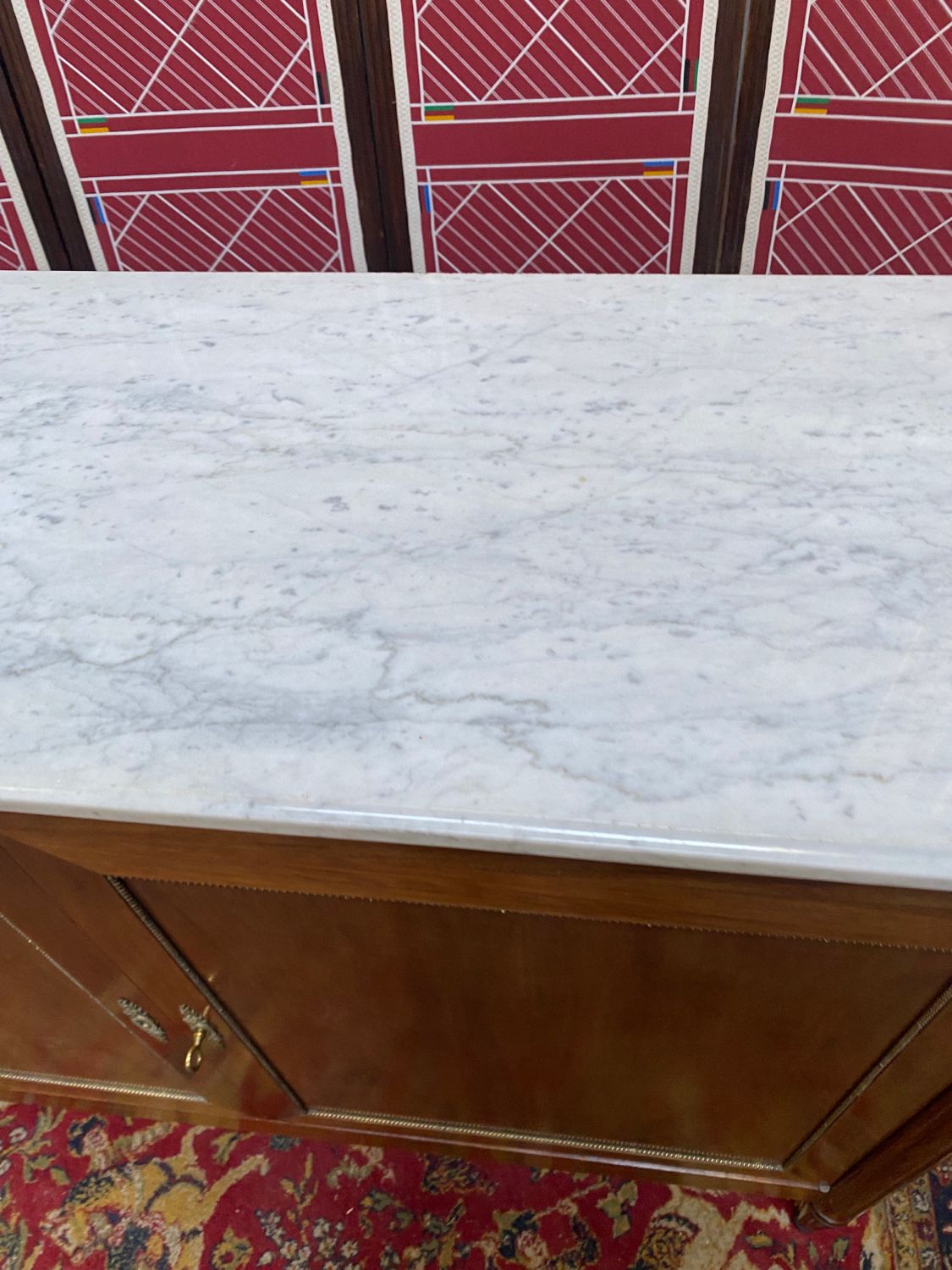 Solid wood buffet Louis XVI style with veined white marble
