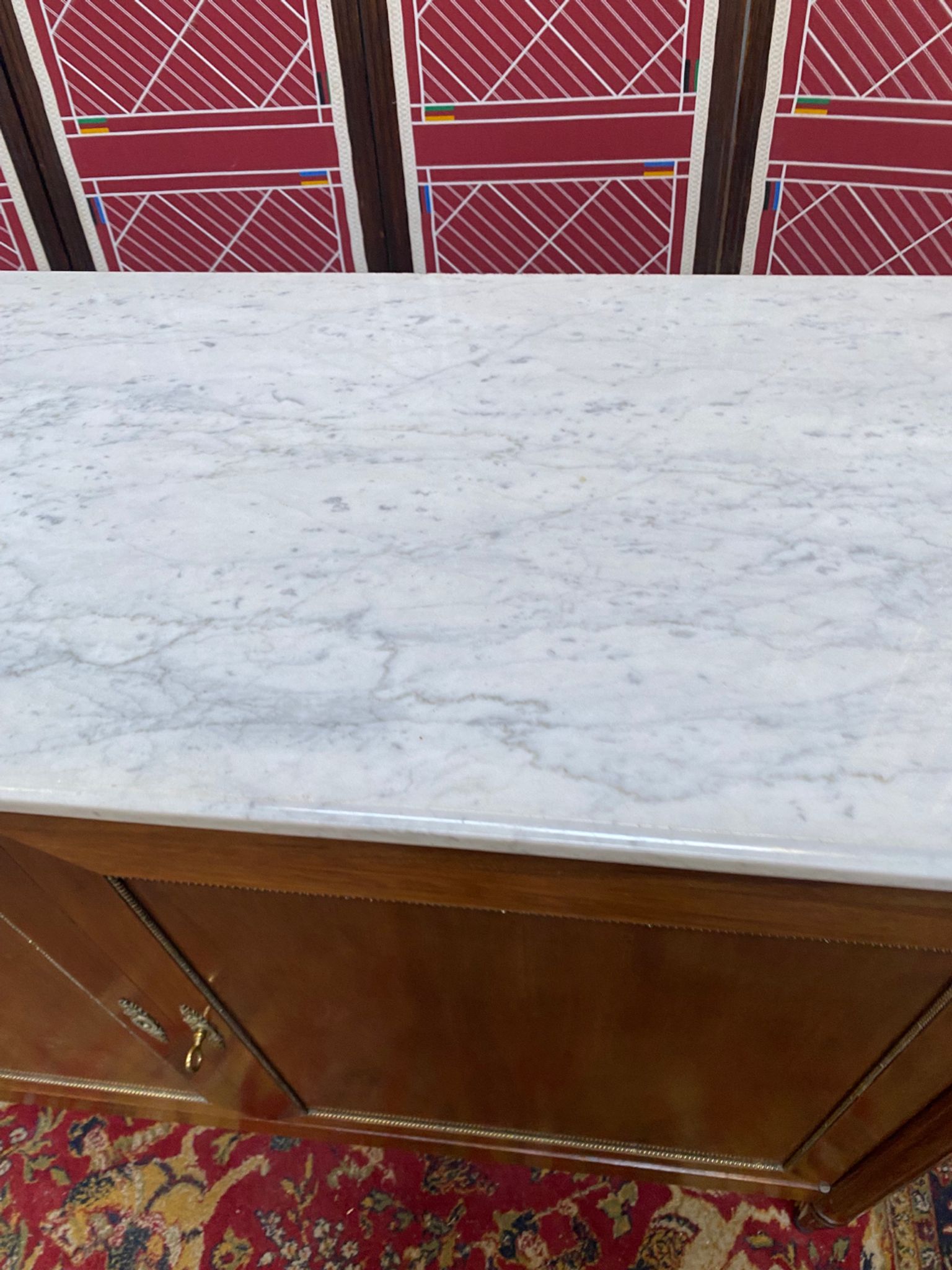 Solid wood buffet Louis XVI style with veined white marble
