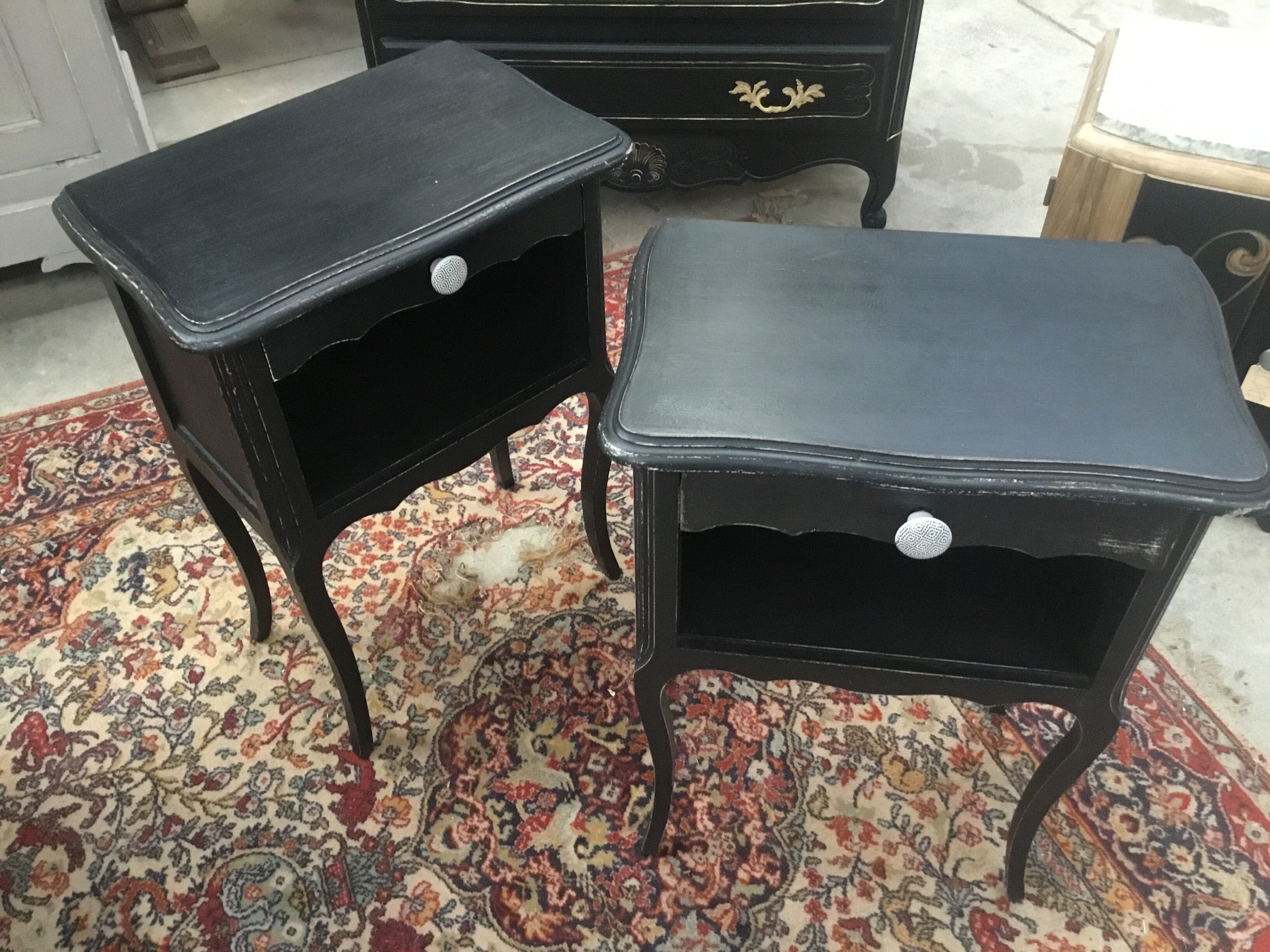Pair of bedsides painted in black