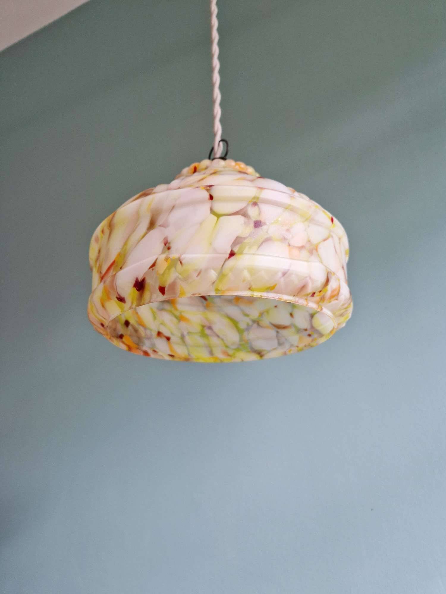Art Deco pendant light in multi-colored speckled glass, 1930