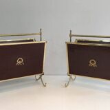 Pair of mahogany and brass magazine racks. Maison Jansen