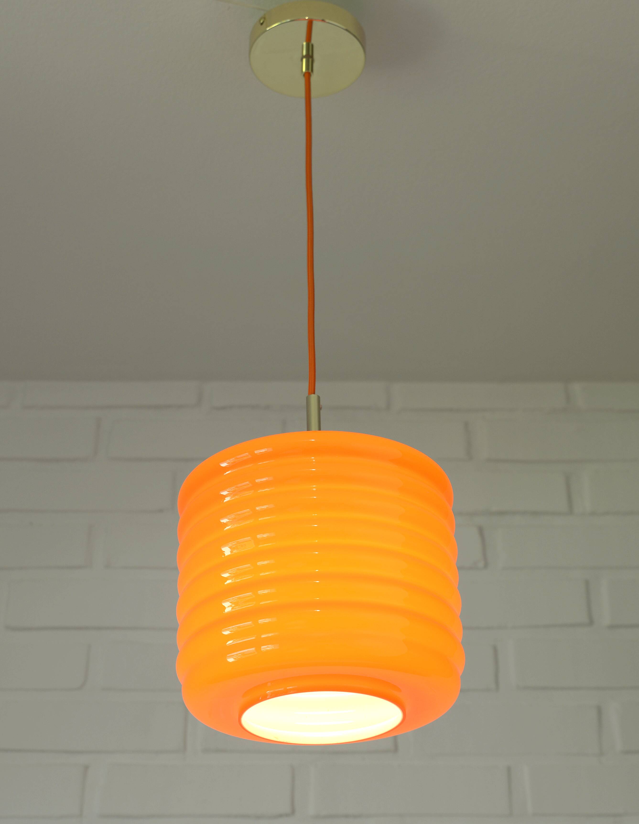 Vintage Pendant Light Hanging Retro Lamp Space Age Style MCM Orange Glass
