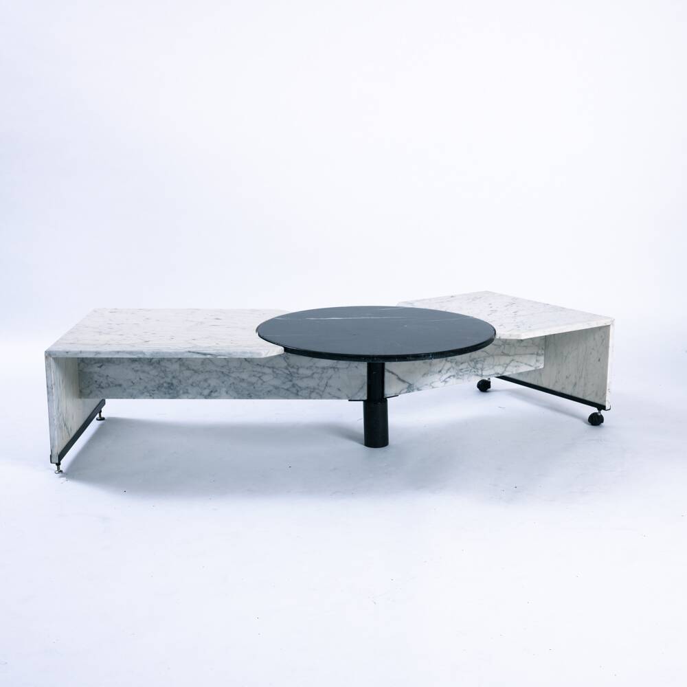 Table basse réglable en marbre noir et blanc italien, années 1980