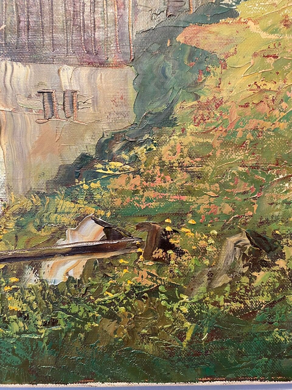 Old painting, Swiss mountain landscape signed H Herzer, mid-XX century