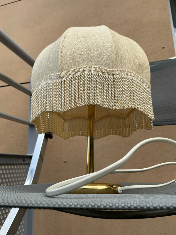 Lampe de table vintage à abat-jour à franges – laiton doré – années 70