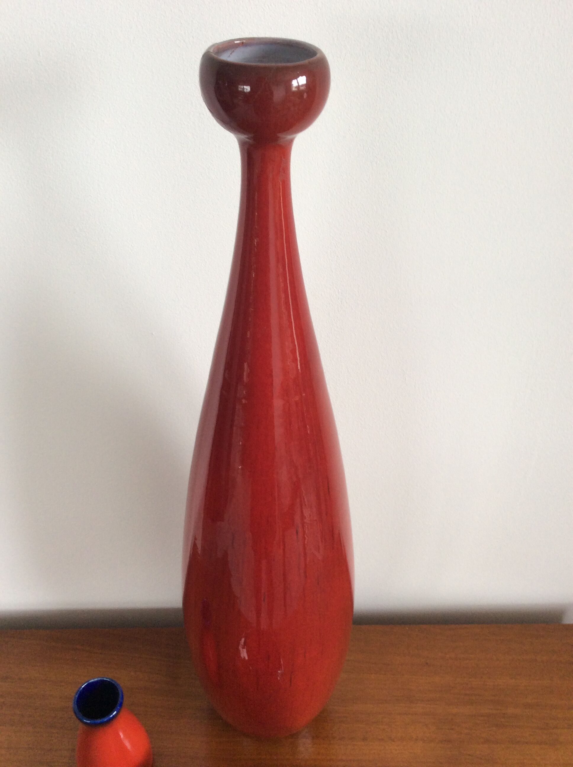 Série de 3 vases céramique rouge vintage des années 60-70