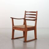 Rare Bas van Pelt Brutalist Oak Armchair with Woven Rush Seat for My Home
