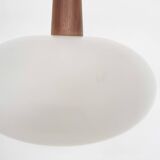 Set of three milk glass and teak pendant lights model NG74 by Louis Kalff for Philips, The Netherlan