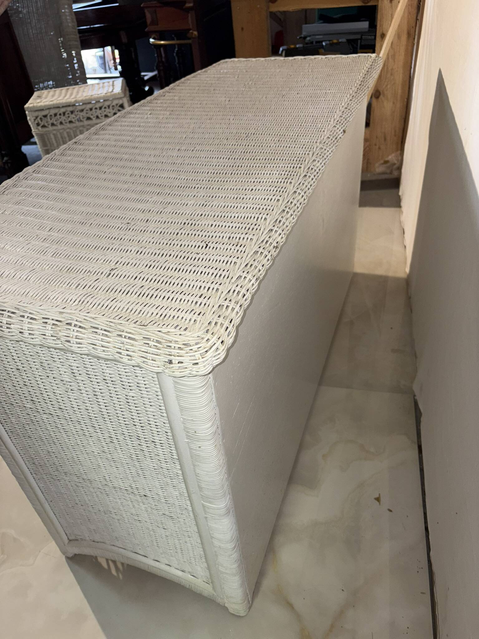 Vintage 6-drawer white woven rattan chest of drawers