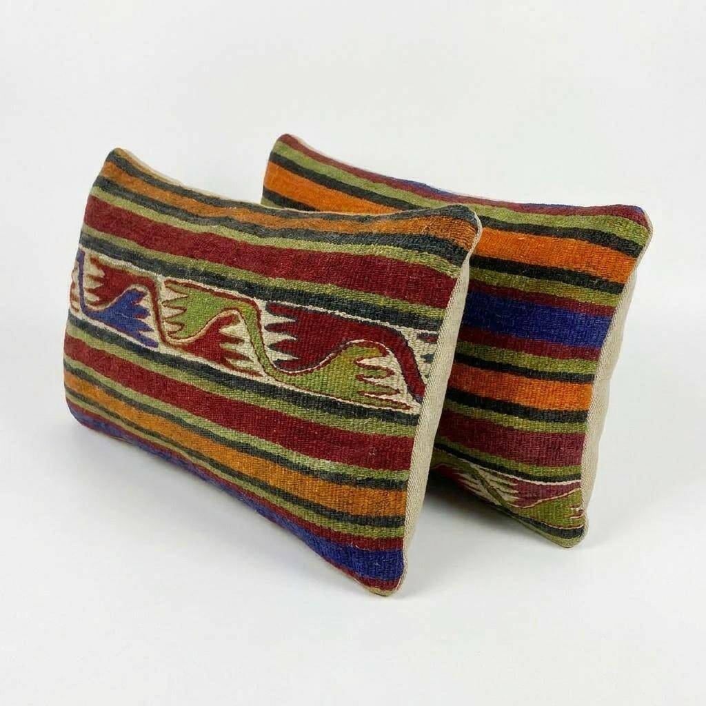 Set of 2 vintage kilim cushion covers 28x58 cm