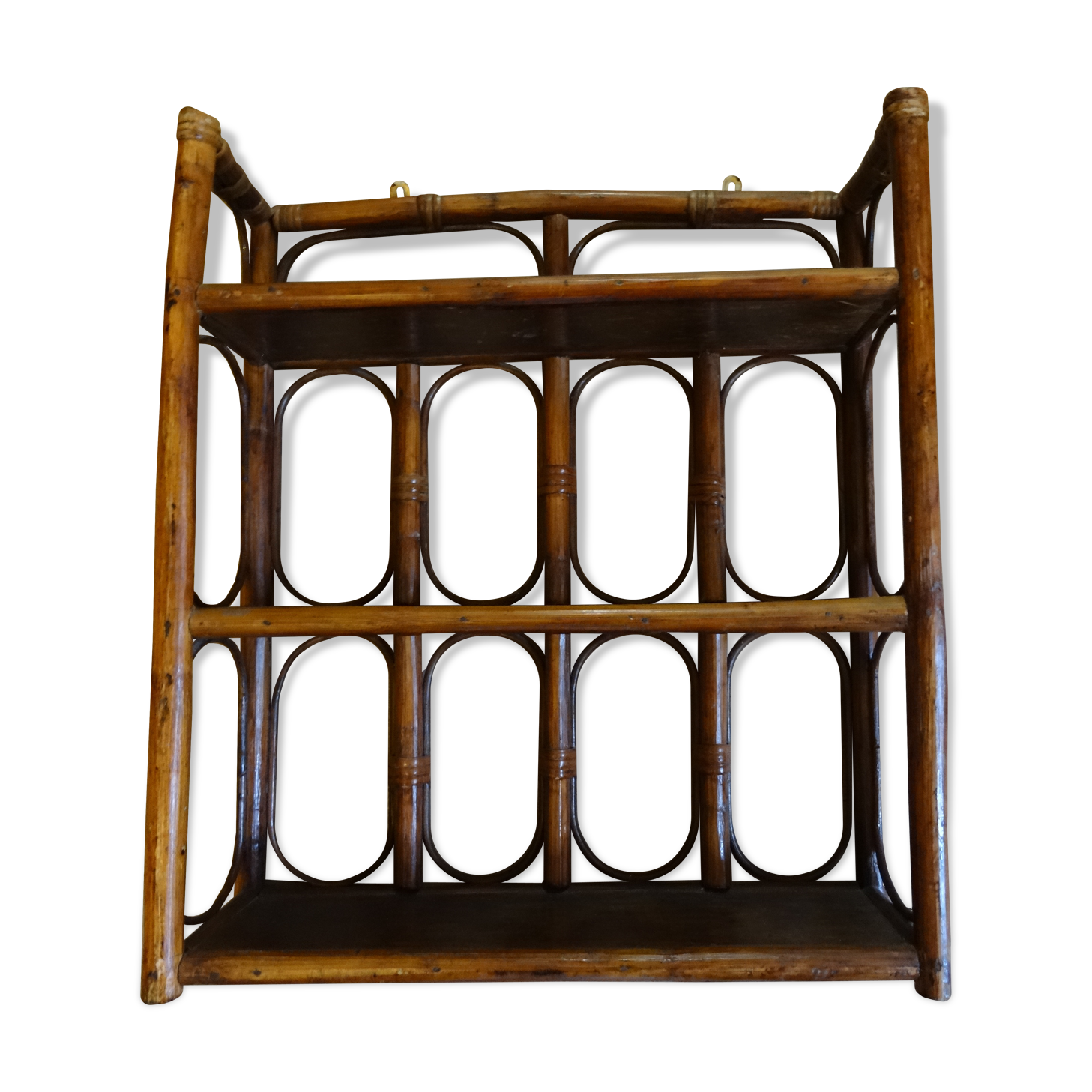Varnished rattan wall shelf