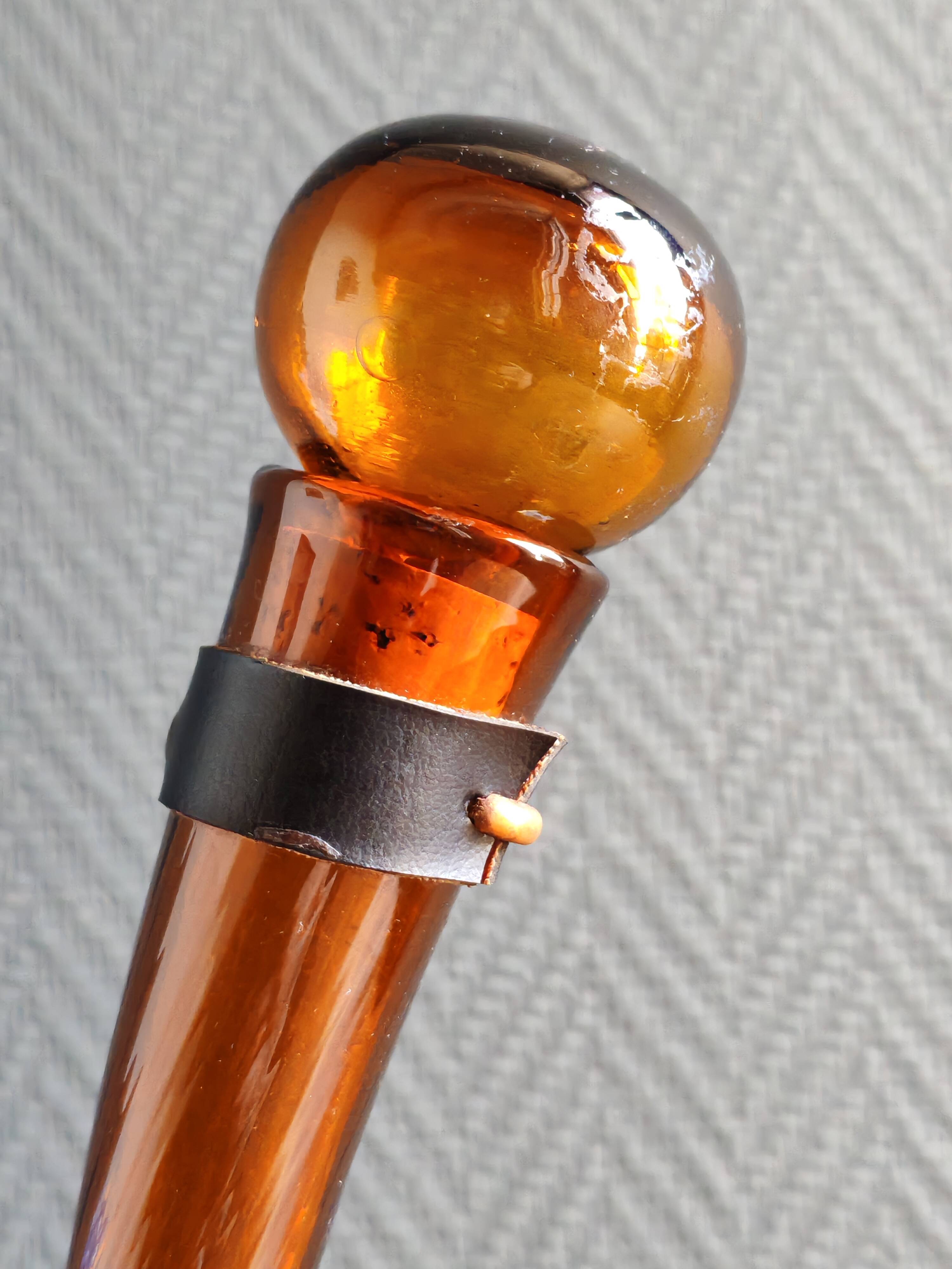 Vintage Amber Glass Wine Carafe - Artisan Decanter in Porron Style