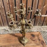 Large bronze candle holder with putti angel