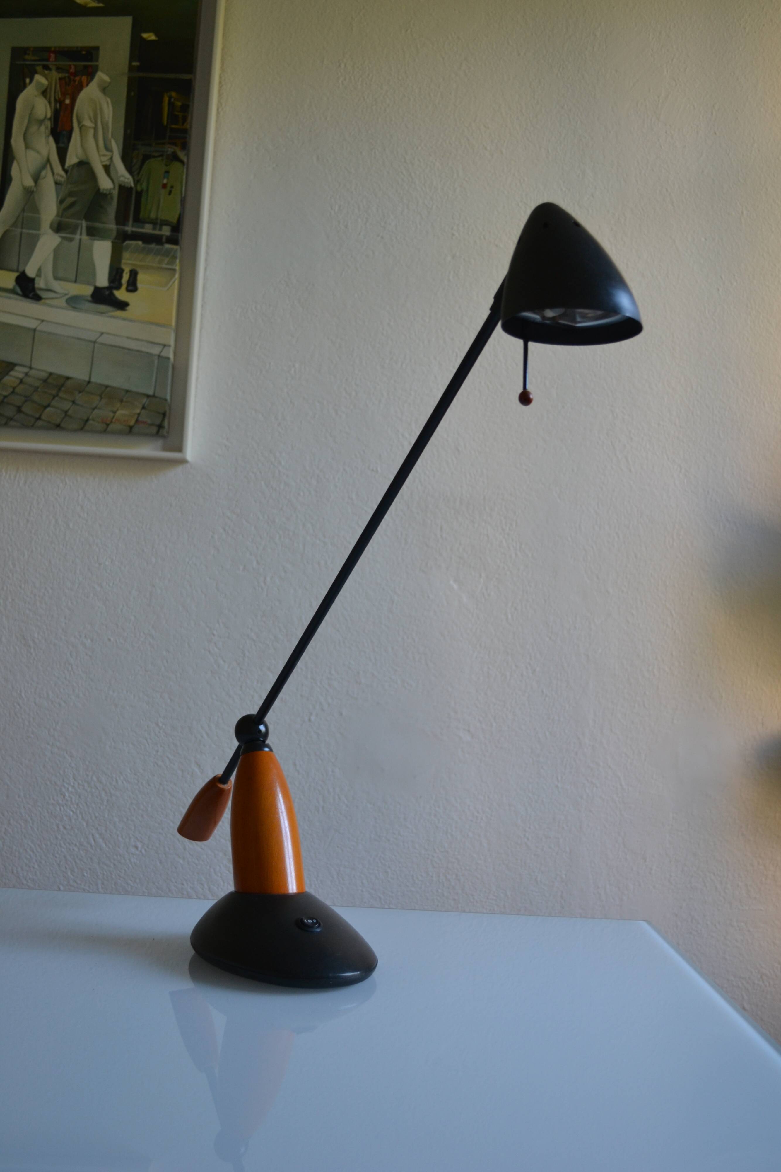 Vintage postmodernist metal and wood table lamp from the 1980s