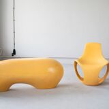Orange Lacquered Armchair and Coffee Table by Luigi Colani, 1970s, Set of 2