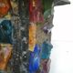 Peter Marsh porch lantern, colored glass, lead and Hammered Sheet metal, 1950s Arts & Crafts