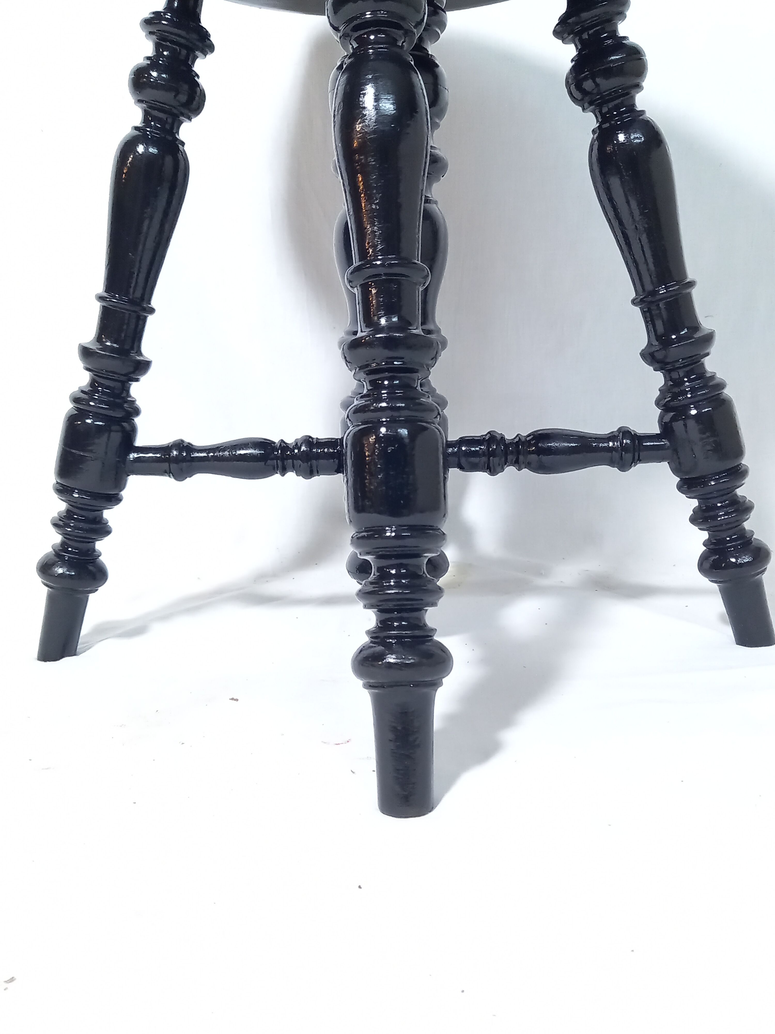 Old adjustable piano stool Napoleon III style with black & gold fabric