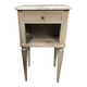Vintage green patinated bedside table with marble and drawer