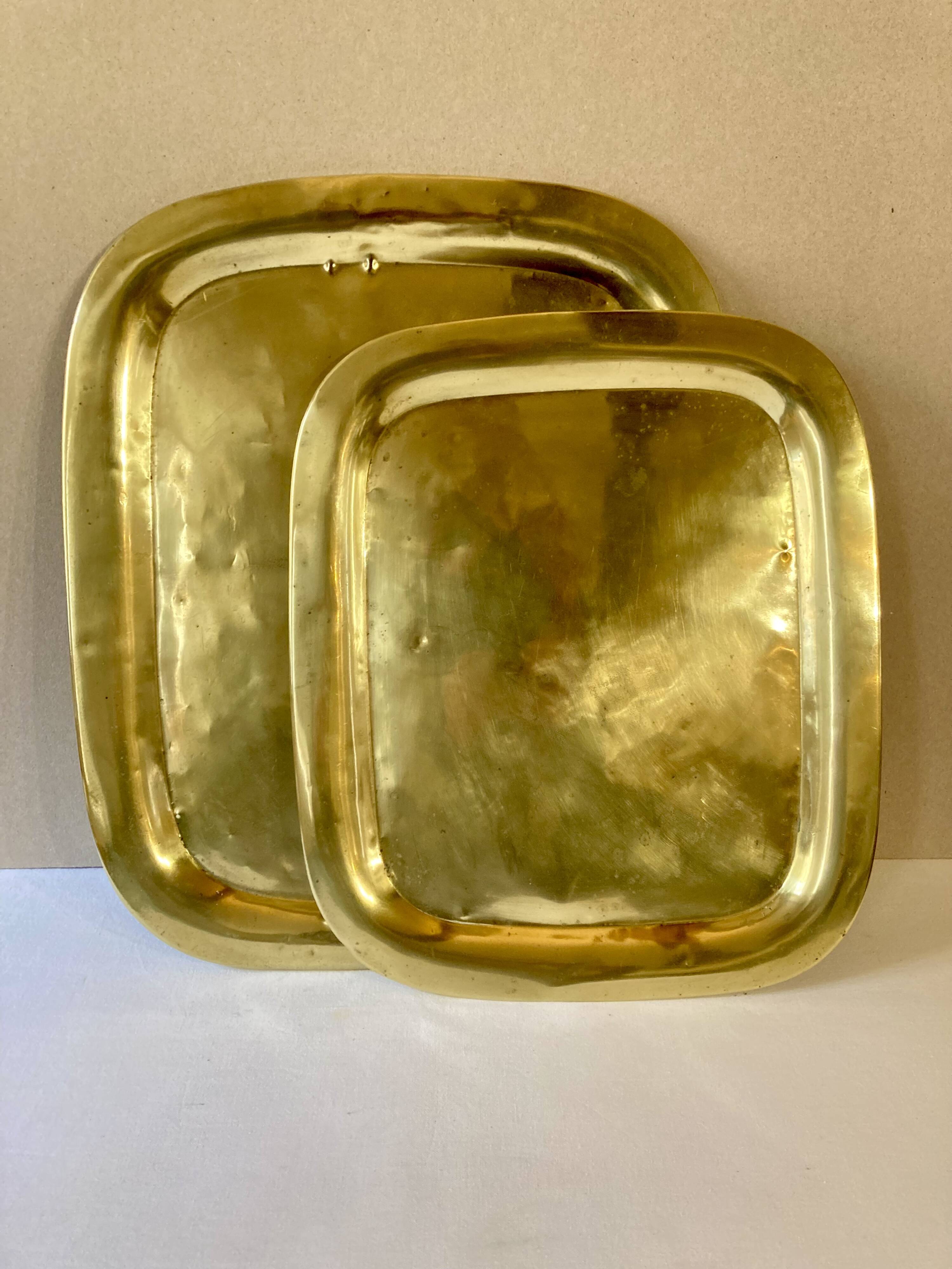 Duo of solid brass trays