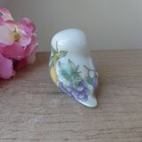 Porcelain owl figurine with fruit decoration, miniature owl with garden fruits