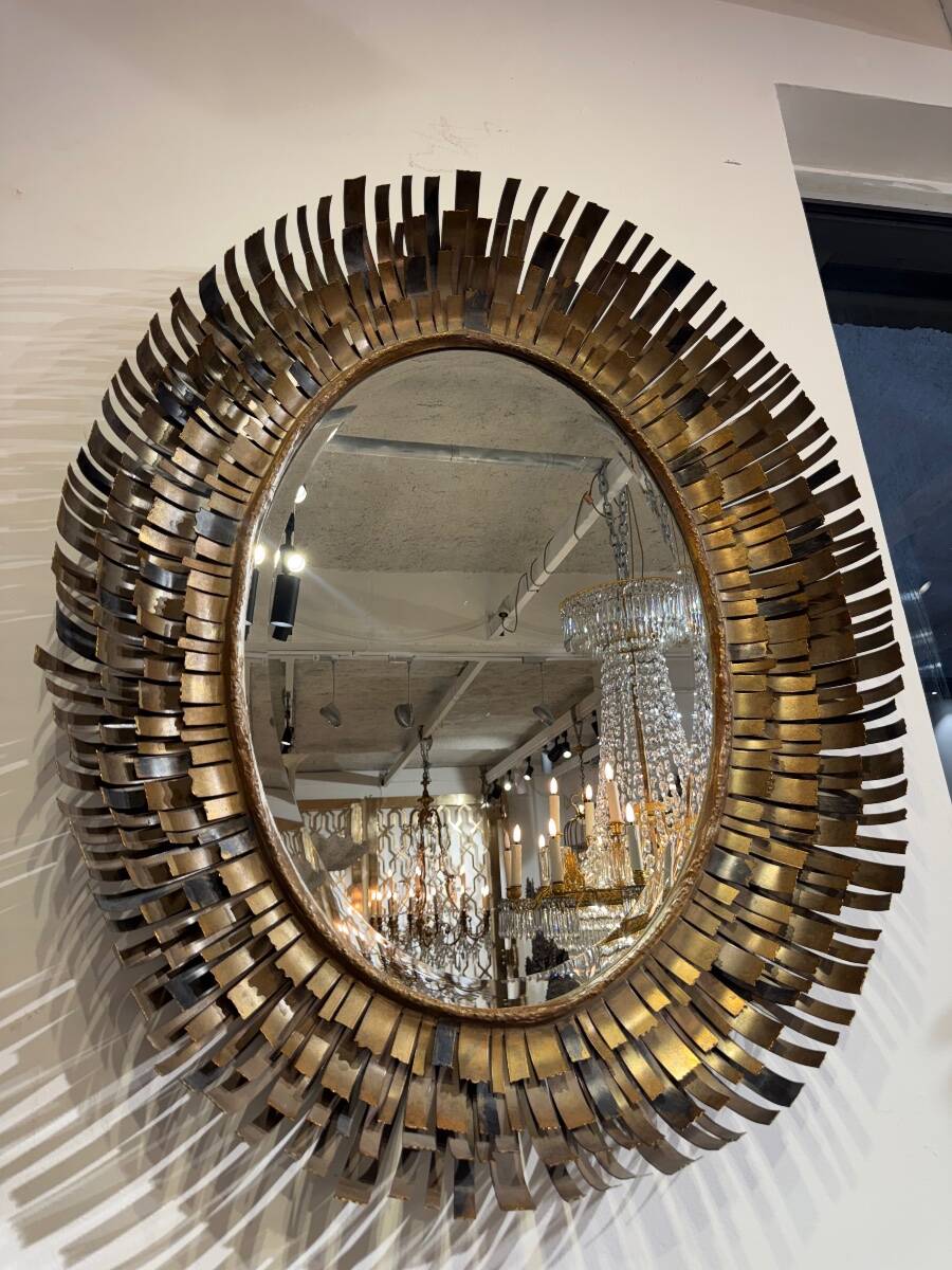 Brutalist brass mirror attributed to Curtis Jere from the 1970s.