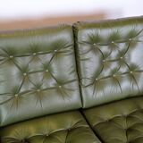 3 pers. sofa in dark green leather with chrome legs from 1970s