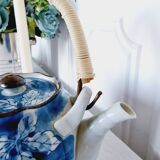 Handcrafted Japanese porcelain teapot hand painted in blue and white.