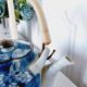 Handcrafted Japanese porcelain teapot hand painted in blue and white.
