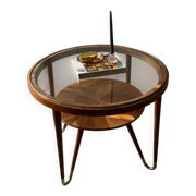 Round walnut coffee table with glass by Ilse Möbel