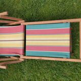 Vintage children's deckchair, sun lounger, striped canvas, 1960-1970.
