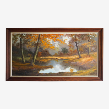 Painting signed neuville – 1950 – forest landscape