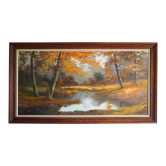 Painting signed neuville – 1950 – forest landscape