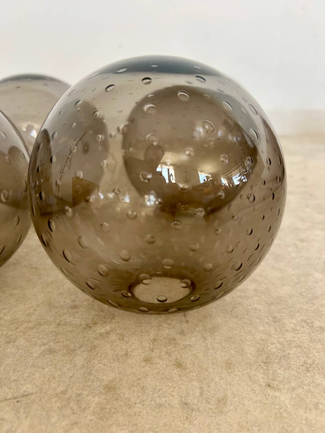 Old Scandinavian design wooden floor lamp from the 60s with 6 vintage lights