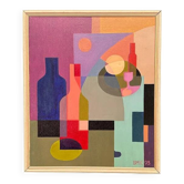 Huile sur toile originale suédoise – "Nature morte abstraite" par BMK (1993) – Signée – Vintage et encadrée – 60 × 51 cm