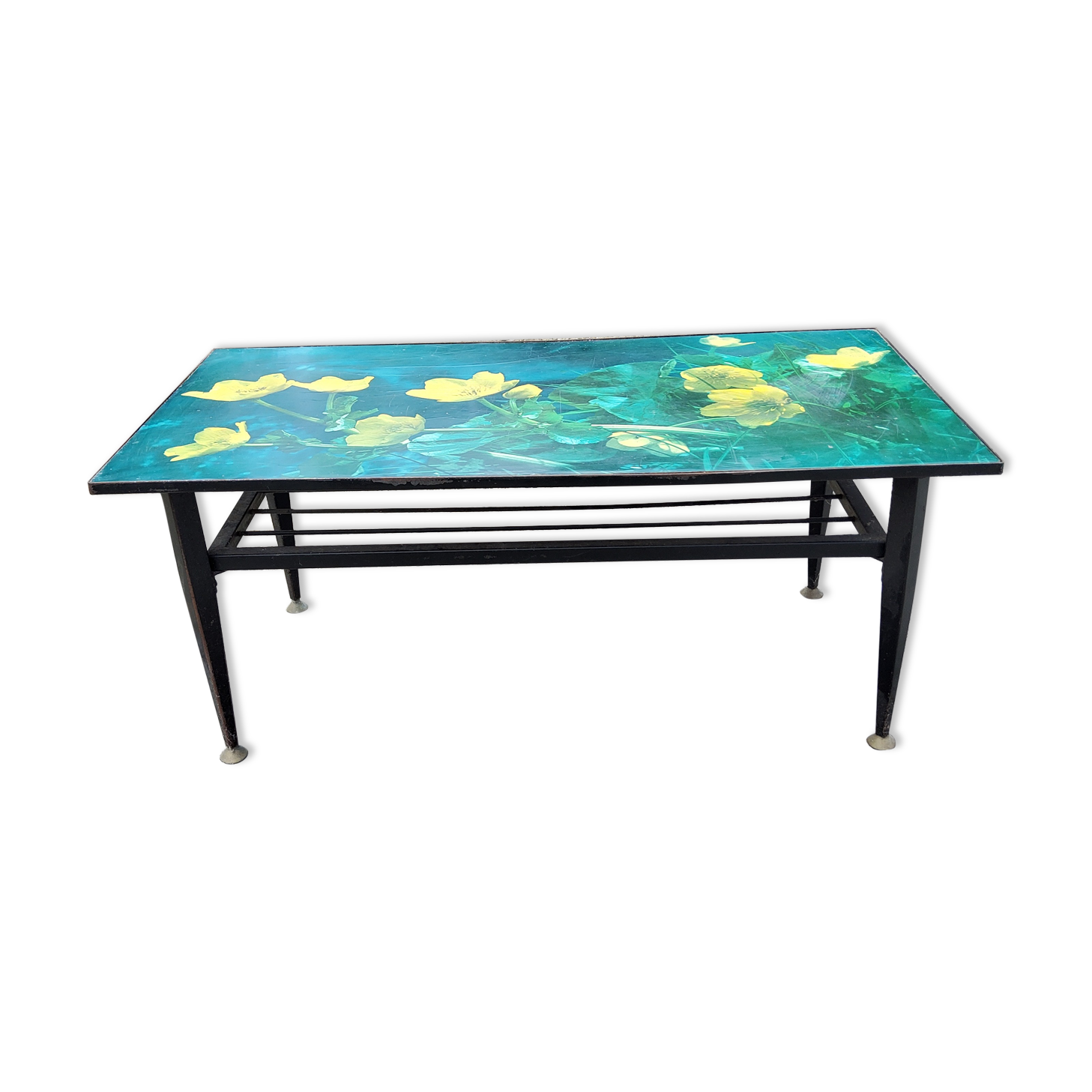 Coffee table of the 60s metal and formica