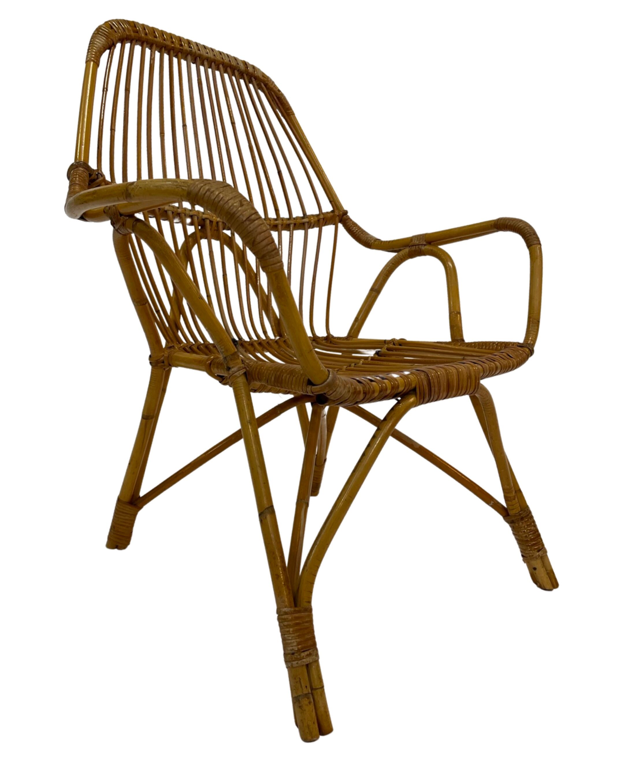 Rattan easy chair by Dirk van Sliedregt Rohe Noordwolde 1960 in the Netherlands