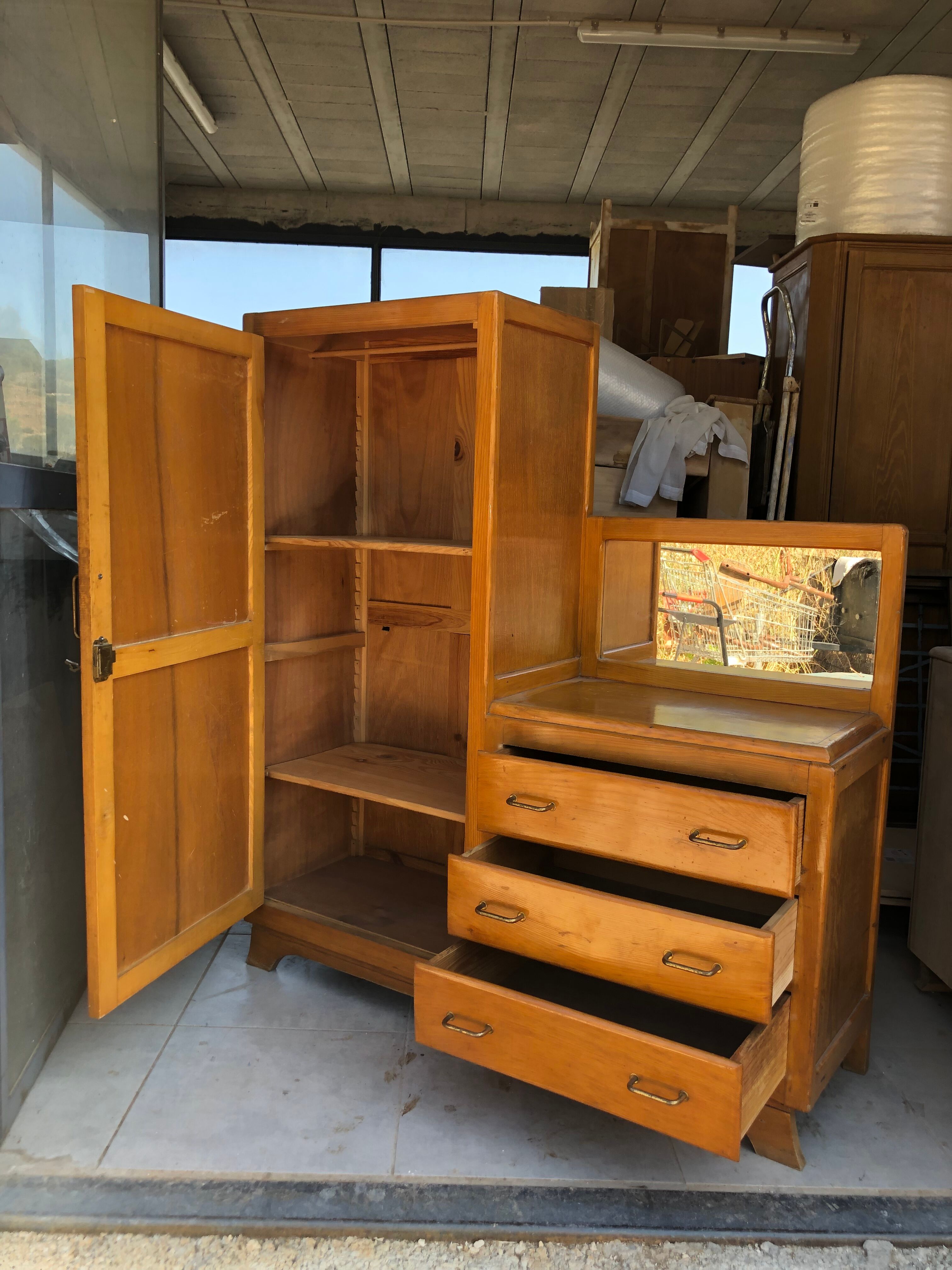 Rare asymmetrical dressing cabinet 50s