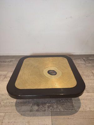 Brass coffee table engraved with blue stone by Agathe, 1987