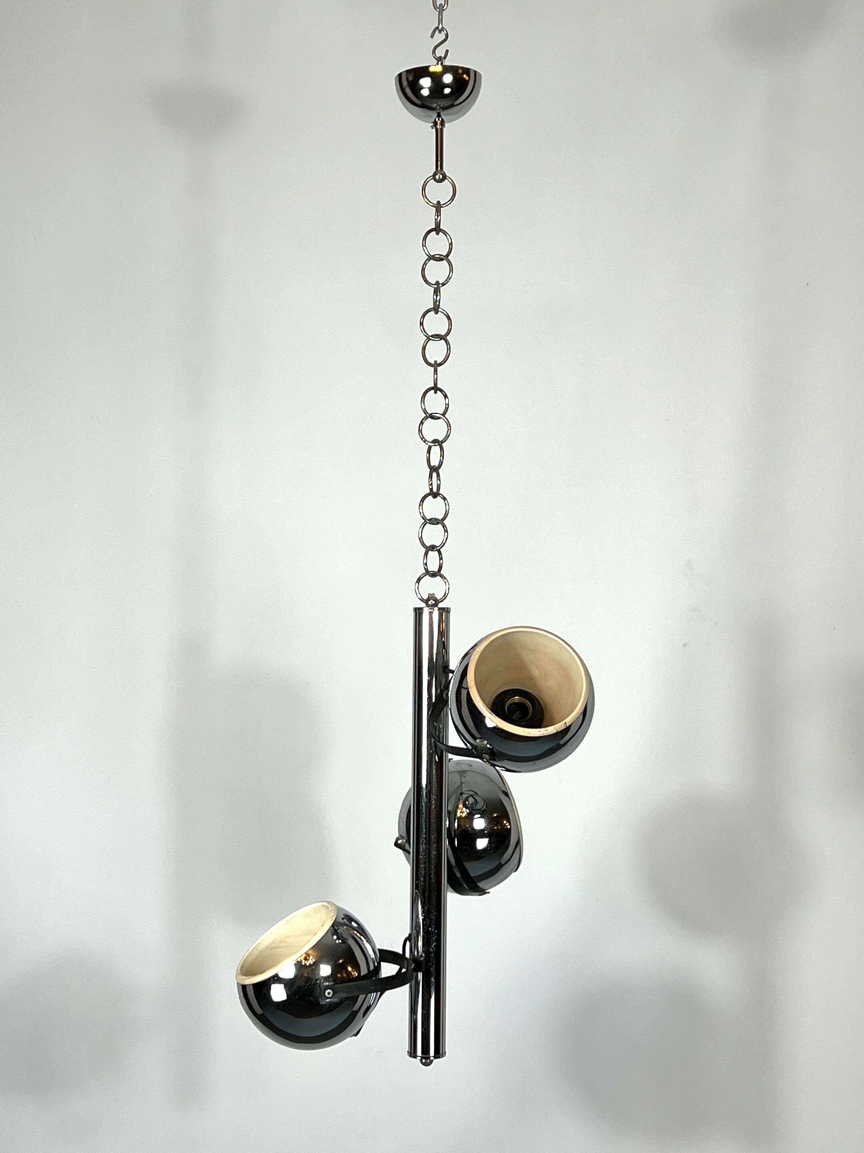Goffredo Reggiani, three lights chrome chandelier from 70s