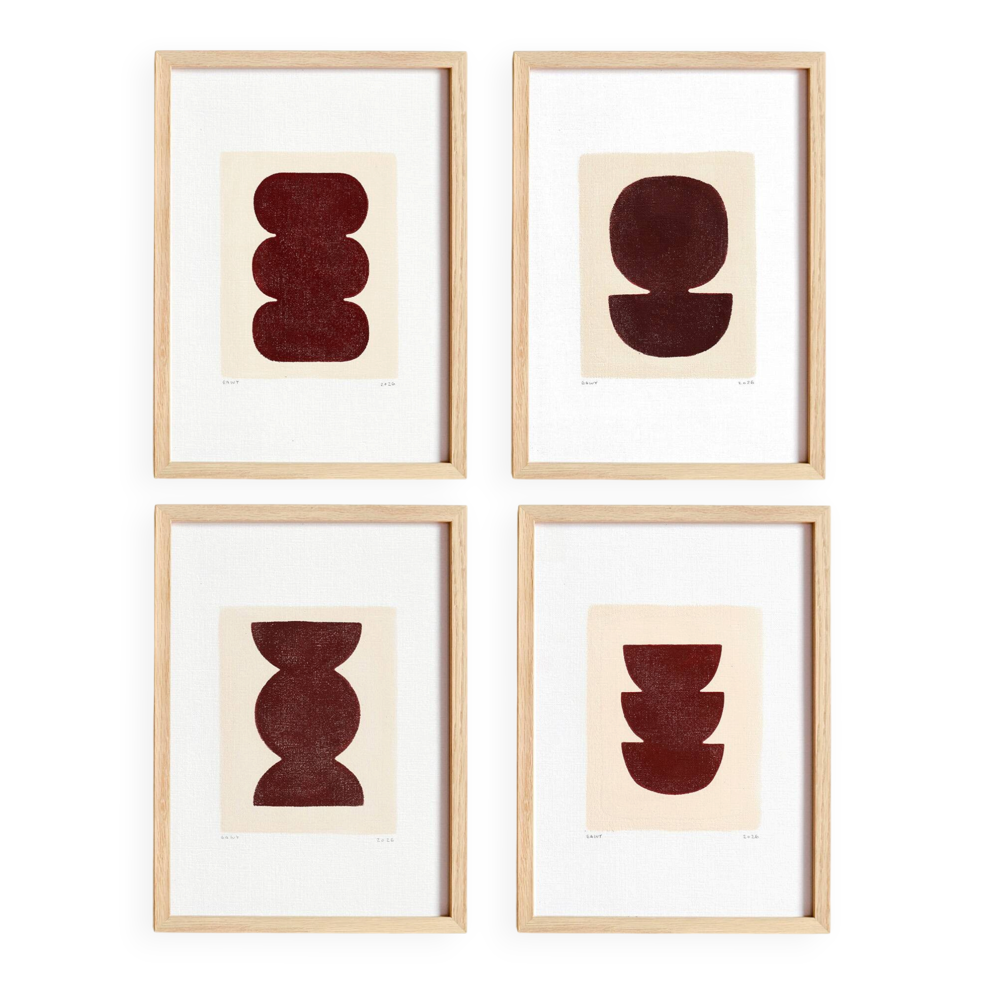 Collection of 4 abstract paintings on brown paper signed Eawy.