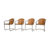 Ensemble de quatre fauteuils tubulaires et cuir de cognac par Gastone Rinaldi pour Fasem, Italie 1970