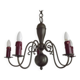 French Vintage Silver Metal 5 Light Flemish Chandelier Red Drips 5181