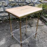 Pedestal side table in gold metal and marble