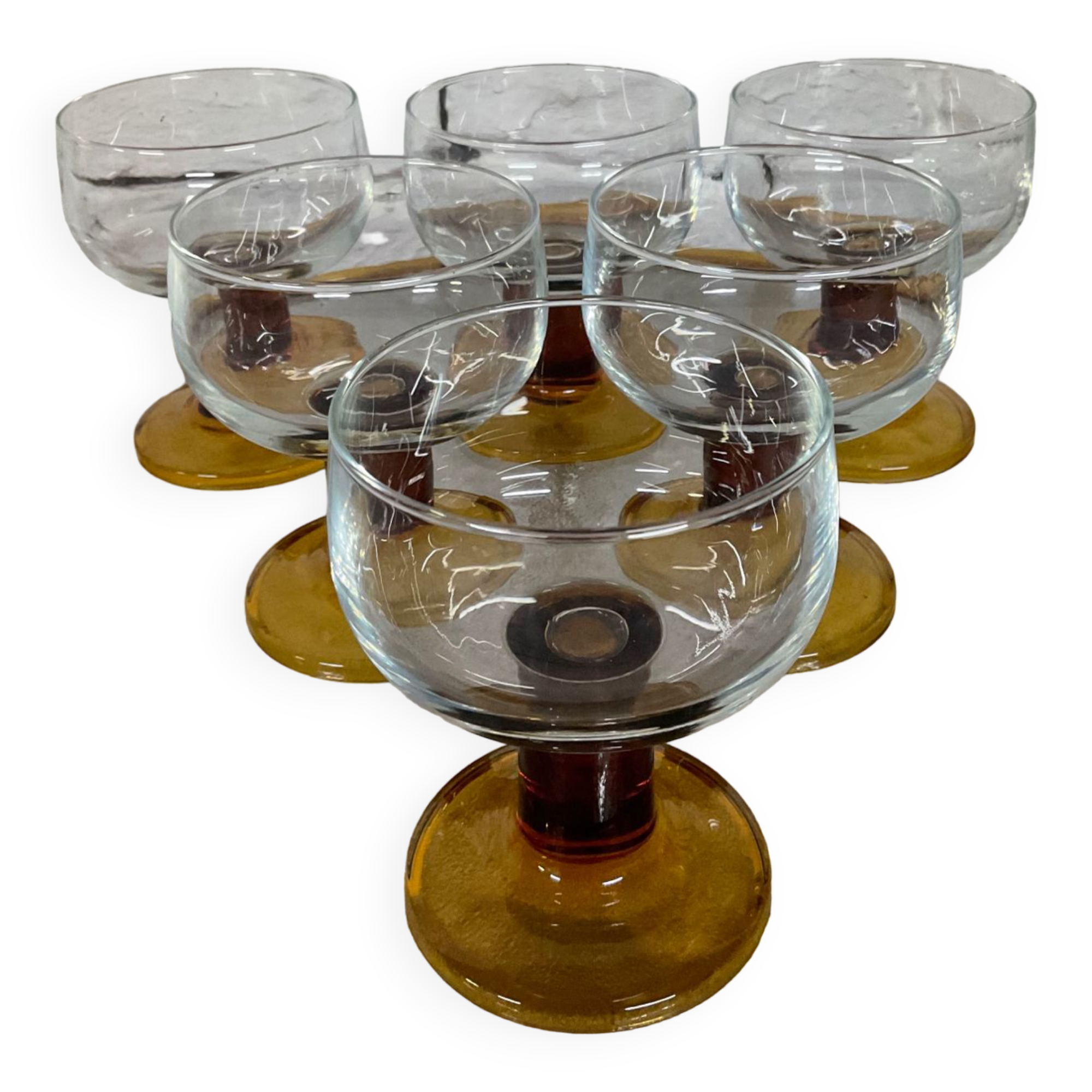 Series of 6 vintage stemmed glasses from the 70s