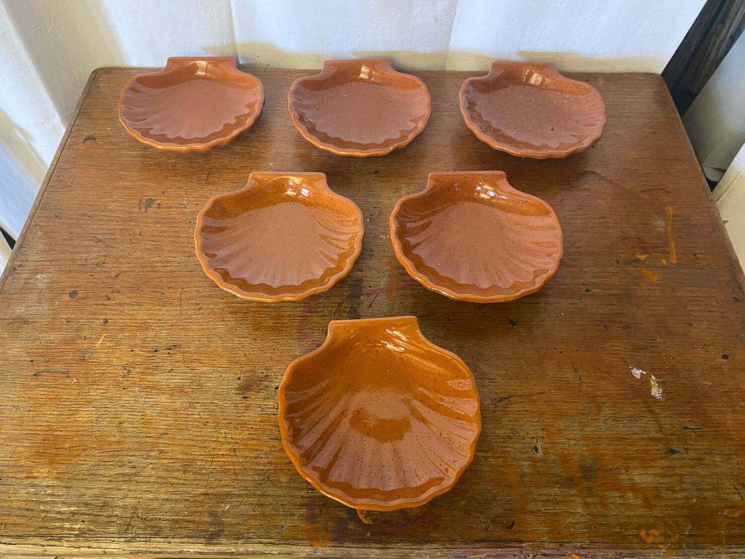Série 6 Coupelles EMILE HENRY Céramique Marron Forme Coquillage Vintage