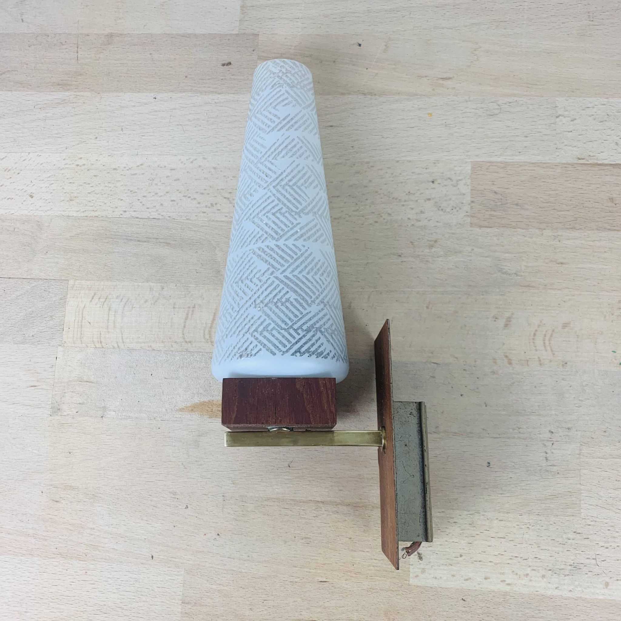 Scandinavian opaline teak wall light from the 60s