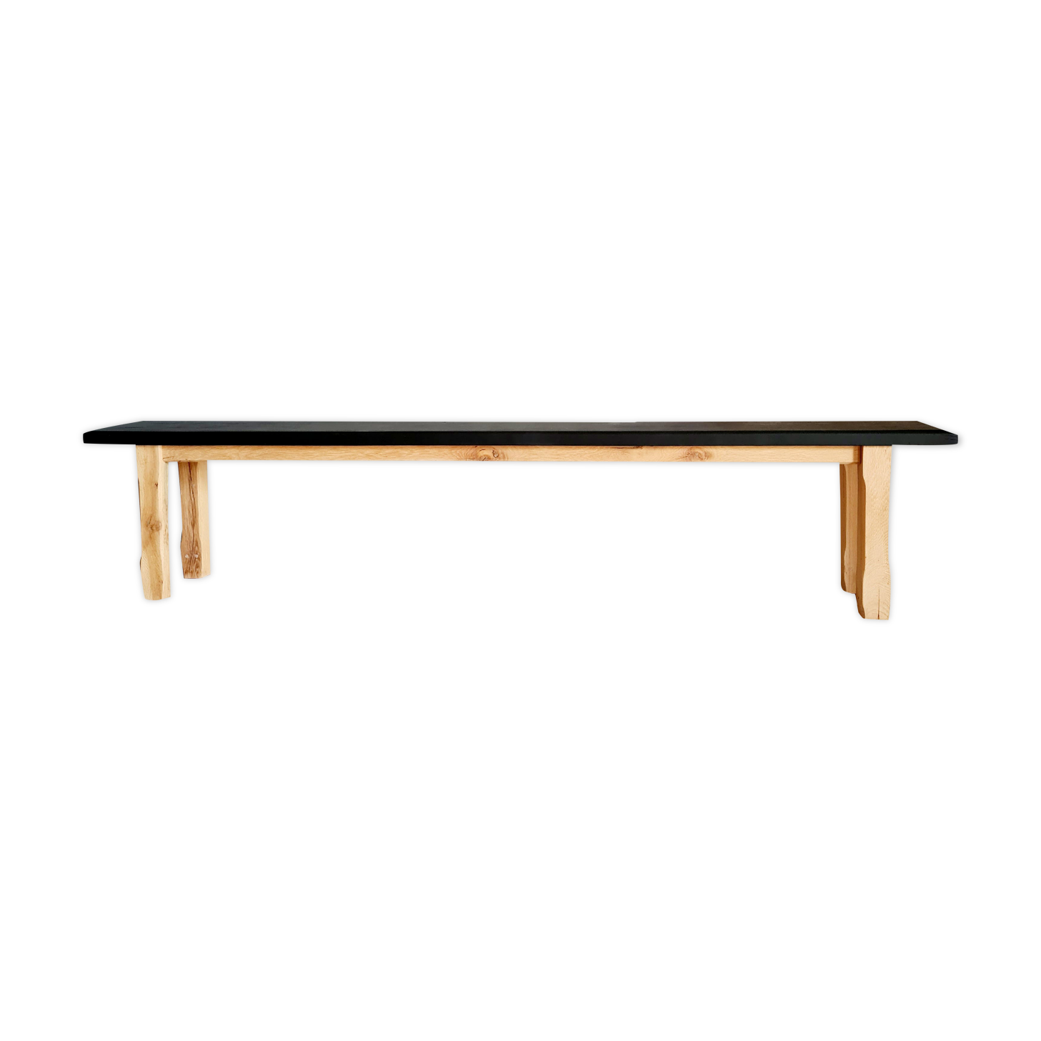 Banc de ferme en chêne rénové assise noire