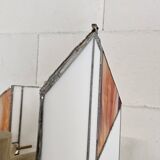 Pine wood floor lamp with handmade stained glass in Japandi style.