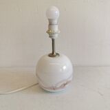 Table lamp in white opal glass, with pink details/decoration