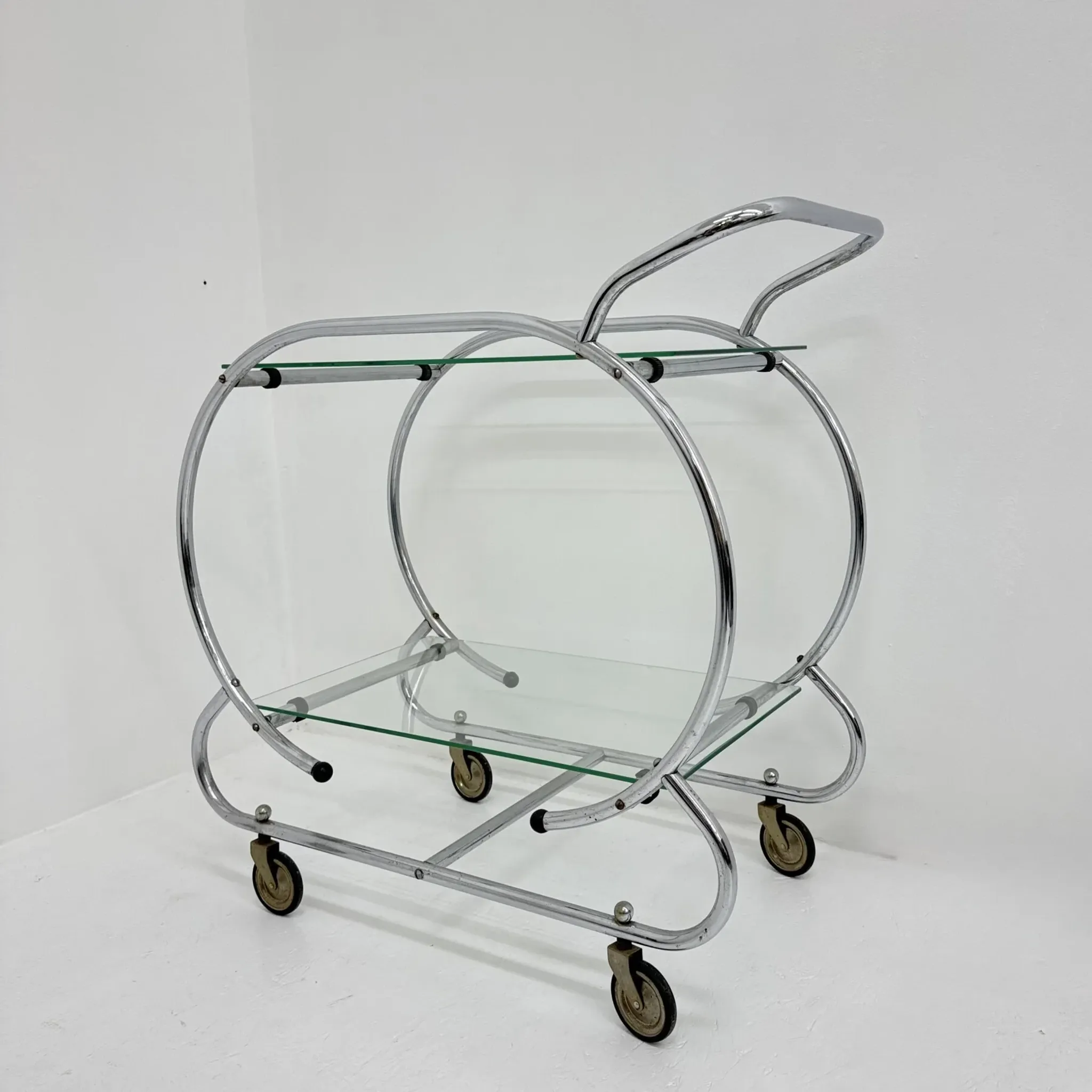Art deco bar cart trolley chrome tubular, 1930s